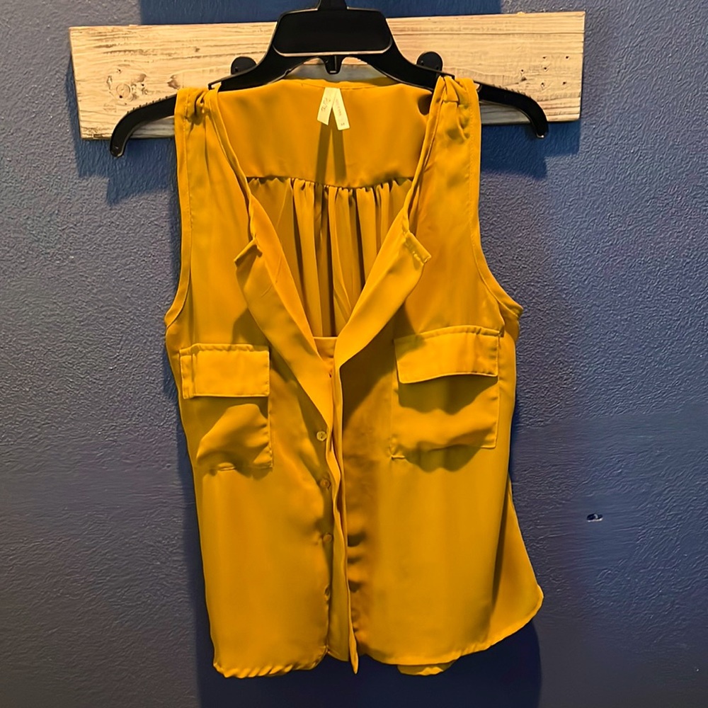 Mustard color sheer button down blouse- size: M